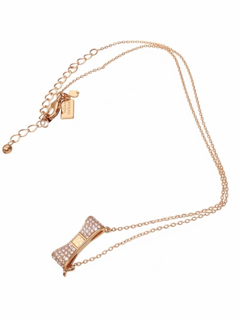 KATE SPADE “READY SET BOW” Bowtie Necklace Rose Gold Chain and Fixed Pendant 19” - Picture 2 of 3
